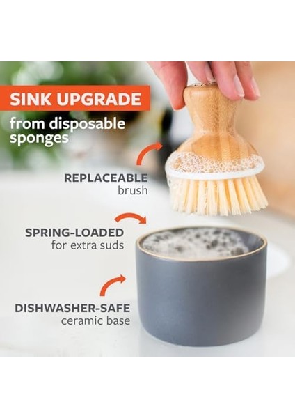 Circle Bubble Bis Keramik Seifenspender & Scrubber Schwamm Set, Weiß, Grau/weiß, Dish Brush + Dispenser modelleri