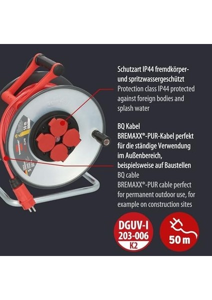 Professionallıne Steelcore Serisi Bremaxx IP44 Lisanslı 5 Yıl Garantili IP44 Lisanslı Çelik Tambur 50 Metre Makaralı Kablo H07BQ-F 3g1.5 fiyatları