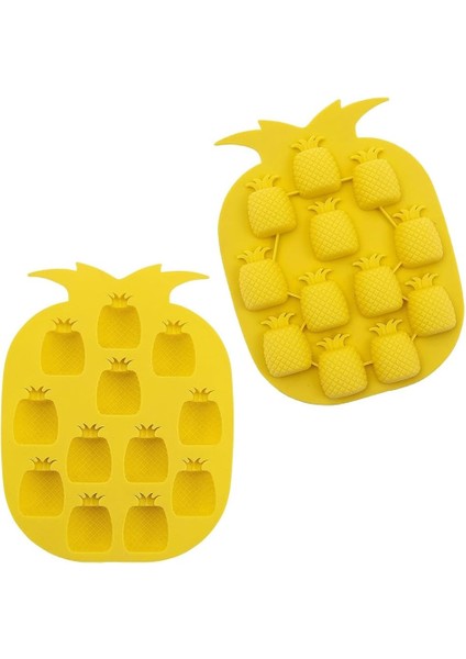 2 Adet Ananas Şekilli Buz Küpü Kalıbı Yapışmaz Silikon Ananas Buzluk Buz ve Çikolata Kalıbı Sarı Renk