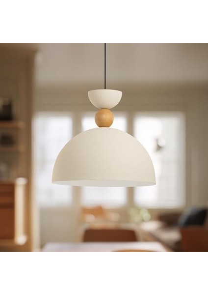 Ahşap Boncuk Detaylı Tekli Sarkıt Aydınlatma, Metal Sıvama, Ev, Ofis, Cafe, Restoran Avizeleri, E27 Duy (Dokulu Krem) modelleri