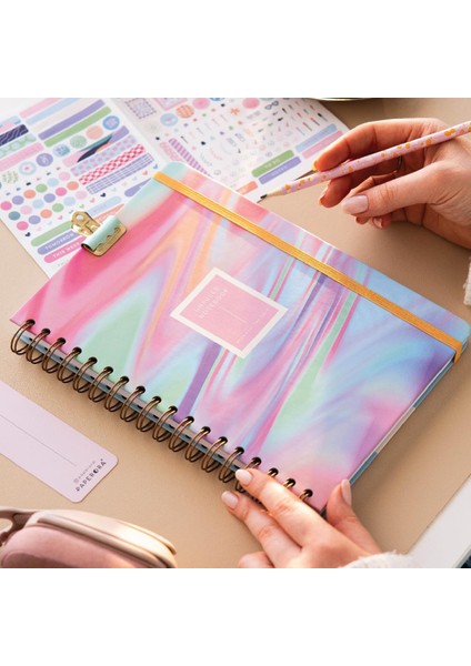 17X24 Spiralli Lastikli Sert Kapak Düz-Çizgisiz Not Defteri Soyut