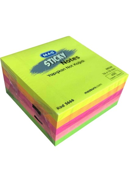130000366600 Yapışkanlı Not Kağıdı, Sarı, Turuncu, Açık Pembe, Koyu Pembe, Yeşil
