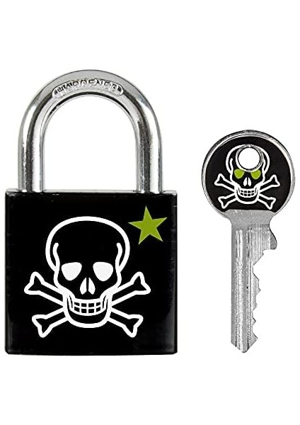 Lock 3430EURDSKULL Anahtar Asma Kilit, Kafatası Motifli, 5,3 x 3 x 1,5 Cm, Siyah, Beyaz ve Yeşil modelleri