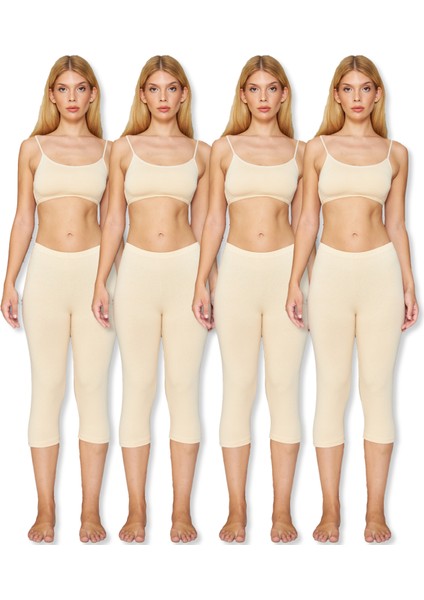 4 Adet Diz Altı Pamuklu Penye Tayt, %95 Pamuklu %5 Likralı Tayt, Kapri Tayt, Içlik, Büyük Beden Tayt