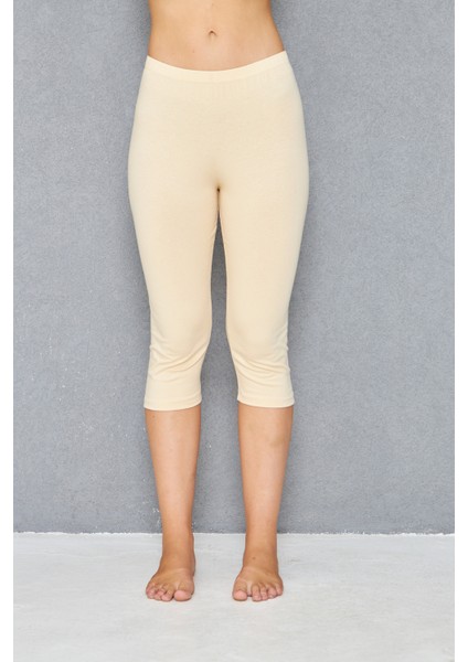 4 Adet Diz Altı Pamuklu Penye Tayt, %95 Pamuklu %5 Likralı Tayt, Kapri Tayt, Içlik, Büyük Beden Tayt