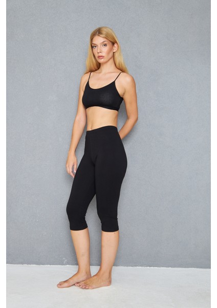 4 Adet Diz Altı Pamuklu Penye Tayt, %95 Pamuklu %5 Likralı Tayt, Kapri Tayt, Içlik, Büyük Beden Tayt