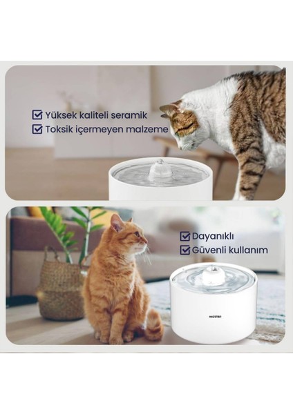 WF013 Seramik Otomatik Kedi Su Sebili,kedi Su Pınarı, 2lt Hazne,çok Katmanlı Filtrasyon,ultra Sessiz