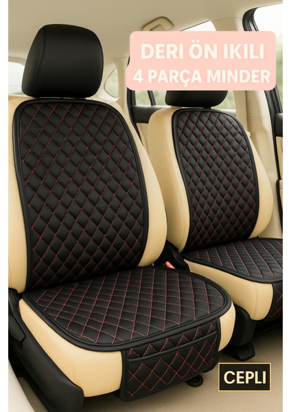 Volkswagen Touareg 2010-2018 Uyumlu Suni Deri Oto Koltuk Minderi Silinebilir Leke Tutmaz Kapitone 2'li Siyah Kırmızı