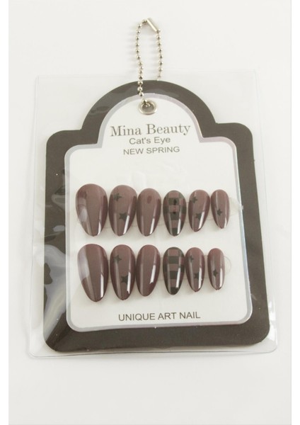 Desenli Mina Beauty Kedi Gözü Takma Tırnak modelleri