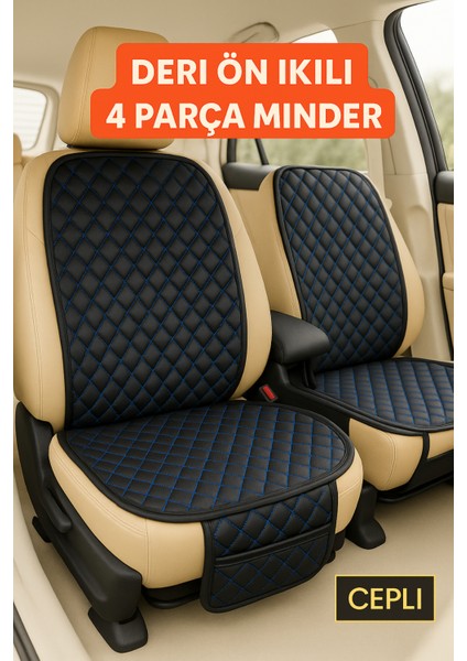 Peugeot 307 2002 ve Sonrası Uyumlu Suni Deri Oto Koltuk Minderi Silinebilir Leke Tutmaz Kapitone 2'li Siyah Mavi