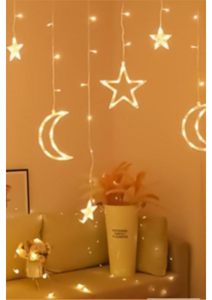 Büro Ev Ofis Dekoru Için 3mt Ay Yıldız Perde LED Dekor Işık