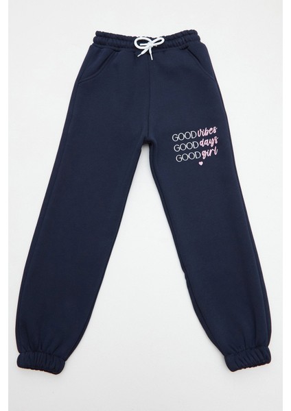 3 Iplik Yazı Baskılı Kız Çocuk Jogger Eşofman Altı