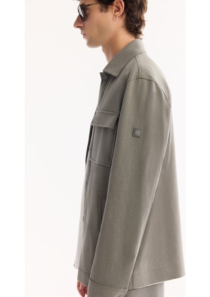 Erkek Gri Yeşil Klasik Yaka Pamuklu Comfort Fit Gömlek Ceket A52Y2092 modelleri