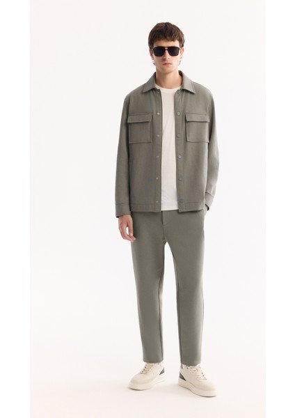 Erkek Gri Yeşil Klasik Yaka Pamuklu Comfort Fit Gömlek Ceket A52Y2092