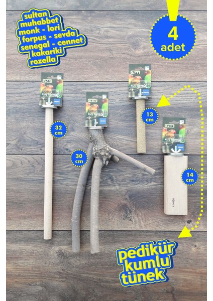 Venty 4'lü Doğal ve Kumlu Papağan Tüneği | Sultan, Monk, Muhabbet, Forpus, Lori, Konur, Cennet, Sevda, Kakariki - M611
