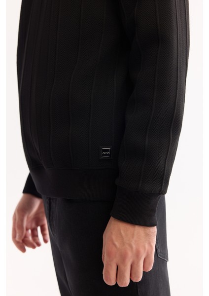 Erkek Siyah Bisiklet Yaka Çizgili Elastan Regular Fit Sweatshirt A52Y1218 fırsatları