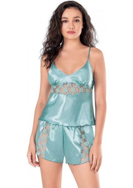 - Aqua Saten Babydoll Şort Takımı
