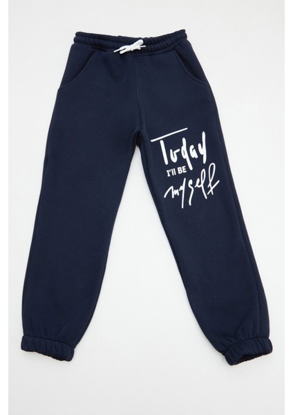 3 Iplik Yazı Baskılı Kız Çocuk Eşofman Altı