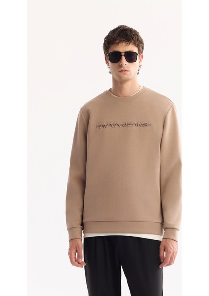 Erkek Vizon Bisiklet Yaka Pamuklu Bi-Stretch Baskılı Regular Fit Sweatshirt A52Y1210