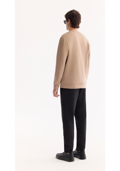 Erkek Vizon Bisiklet Yaka Pamuklu Bi-Stretch Baskılı Regular Fit Sweatshirt A52Y1210 fırsatları