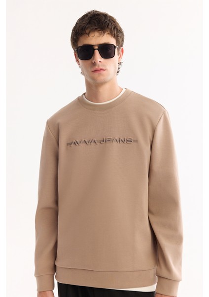 Erkek Vizon Bisiklet Yaka Pamuklu Bi-Stretch Baskılı Regular Fit Sweatshirt A52Y1210 indirimleri