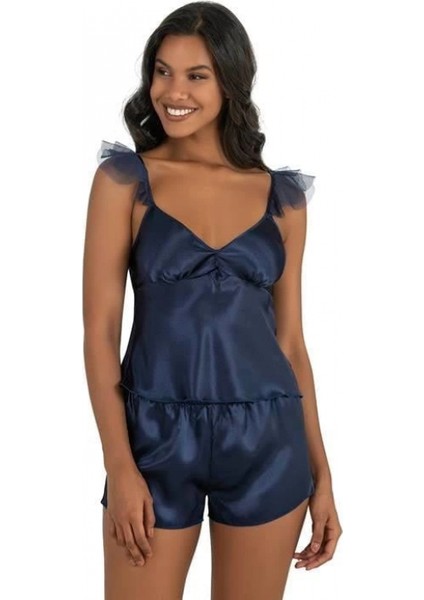 - Lacivert Saten Şort Takımı 9212