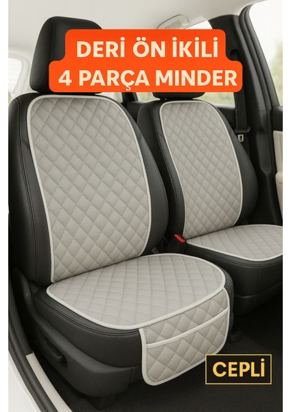 Hyundai Santafe cm 2006-2010 Uyumlu Suni Deri Oto Koltuk Minderi Silinebilir Leke Tutmaz Kapitone 2'li Gri