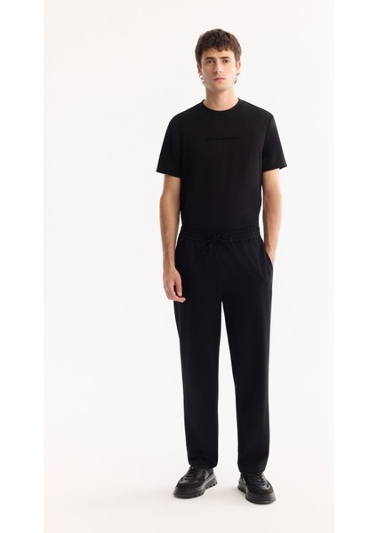 Erkek Siyah Beli Lastikli Bağcıklı Kolay Ütülenen Jogger Relaxed Fit Pantolon A52Y3041