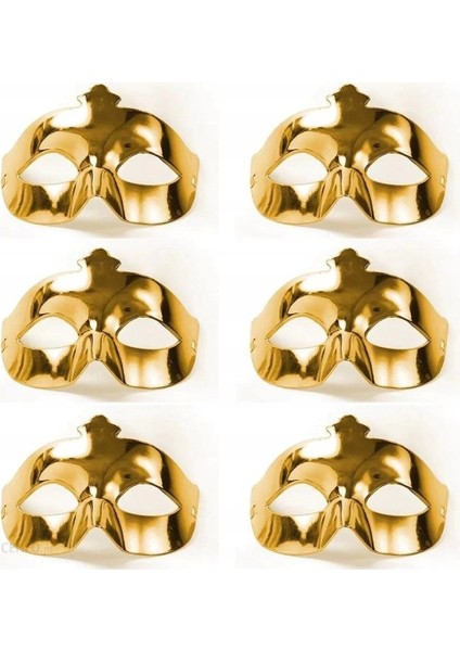 Altın Metalize Renk Düz Balo Parti Maskesi 6 Adet