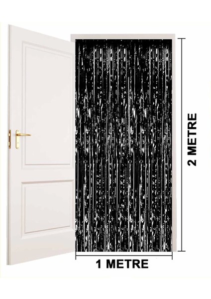 Siyah Renk Ekstra Metalize Parlak Saçaklı Arka Fon Perde Ithal 1x2 Metre fırsatları