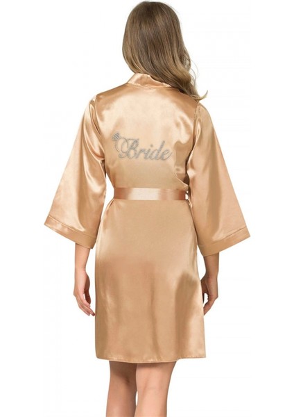 - Gold Kısa Saten Bride Sabahlık