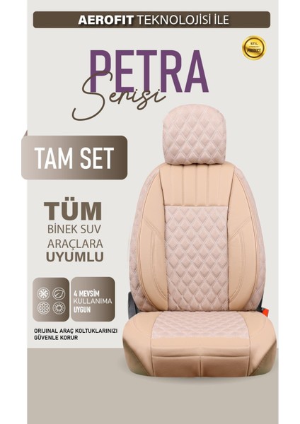 Audi Q2 ile Uyumlu Lüx Yarı Deri Oto Koltuk Kılıfı Ön Arka Takım Petra Bej fiyatları