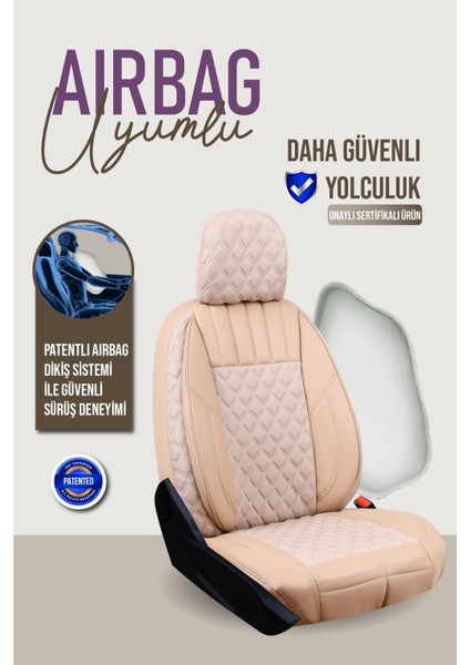Fiat Egea Cross ile Uyumlu Lüx Yarı Deri Oto Koltuk Kılıfı Ön Arka Takım Petra Bej fırsatları