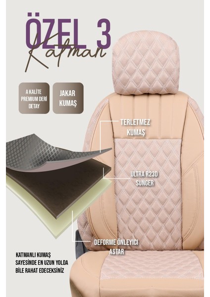 Fiat Egea Cross ile Uyumlu Lüx Yarı Deri Oto Koltuk Kılıfı Ön Arka Takım Petra Bej indirimleri