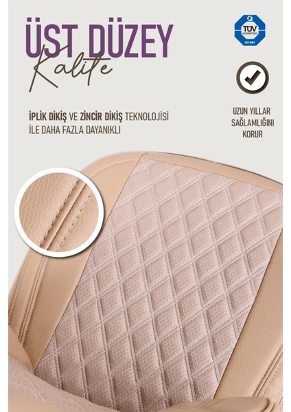 Honda Hr-V ile Uyumlu Lüx Yarı Deri Oto Koltuk Kılıfı Ön Arka Takım Petra Bej 99-18