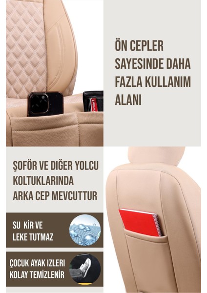 Jeep Compas ile Uyumlu Lüx Yarı Deri Oto Koltuk Kılıfı Ön Arka Takım Petra Bej modelleri