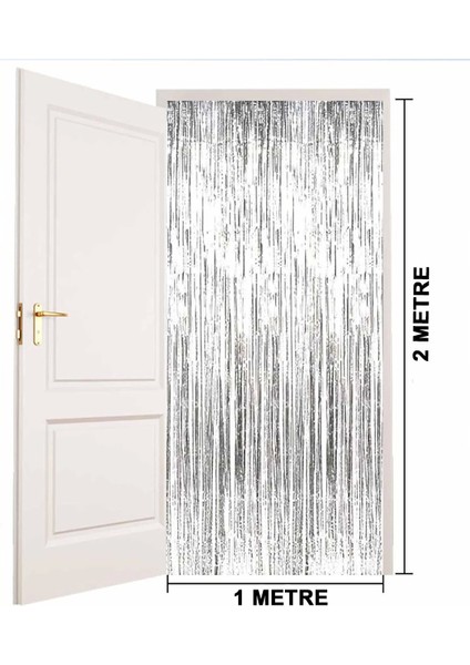 Gümüş Renk Ekstra Metalize Parlak Saçaklı Arka Fon Perde Ithal 1x2 Metre fırsatları