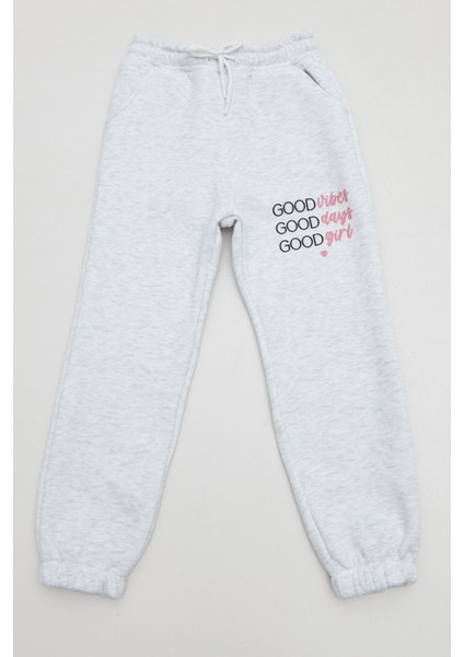 3 Iplik Yazı Baskılı Kız Çocuk Jogger Eşofman Altı