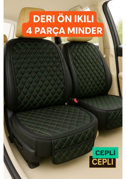 Renault Talisman 2015 ve Sonrası Uyumlu Suni Deri Oto Koltuk Minderi Silinebilir Leke Tutmaz Kapitone 2'li Siyah Yeşil