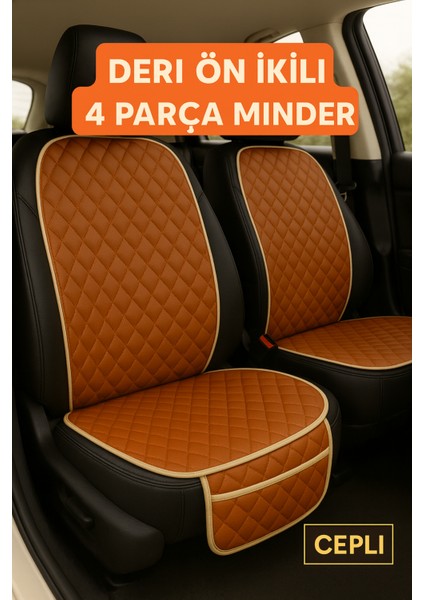 Hyundai Santafe cm 2006-2010 Uyumlu Suni Deri Oto Koltuk Minderi Silinebilir Leke Tutmaz Kapitone 2'li Taba