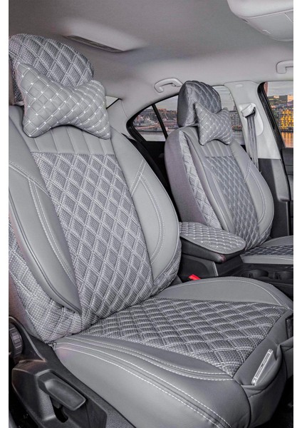 Kia Retona ile Uyumlu Lüx Yarı Deri Oto Koltuk Kılıfı Ön Arka Takım Petra Füme