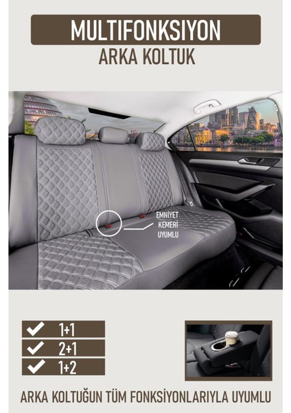 Kia Retona ile Uyumlu Lüx Yarı Deri Oto Koltuk Kılıfı Ön Arka Takım Petra Füme modelleri