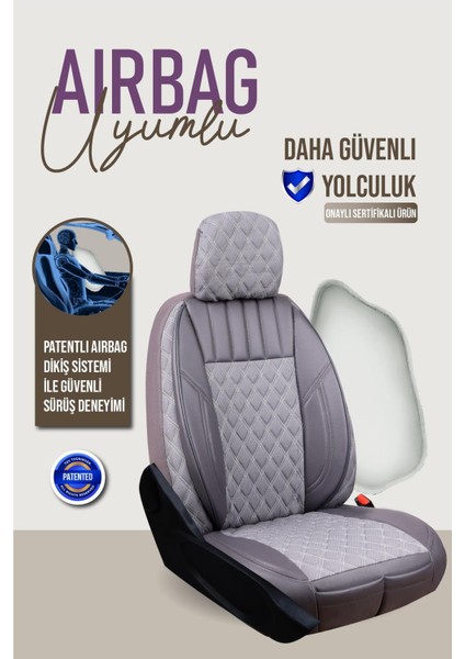 Kia Retona ile Uyumlu Lüx Yarı Deri Oto Koltuk Kılıfı Ön Arka Takım Petra Füme