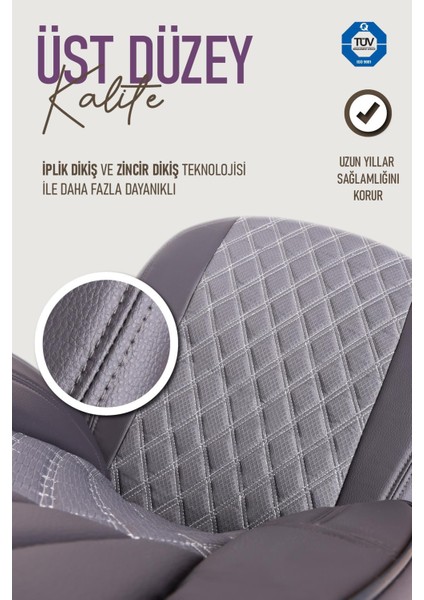 Kia Retona ile Uyumlu Lüx Yarı Deri Oto Koltuk Kılıfı Ön Arka Takım Petra Füme
