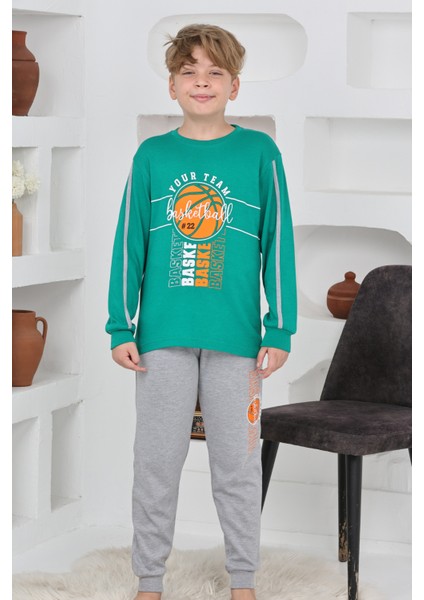 Basketbol Desenli Erkek Çocuk Pijama Takımı Yeşil modelleri