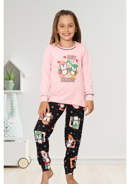 Yılbaşı Temalı Penguen Desenli Kız Çocuk Pijama Takımı - Pembe fiyatları
