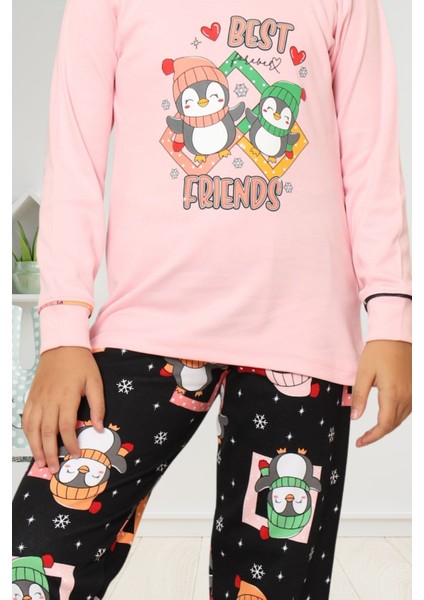 Yılbaşı Temalı Penguen Desenli Kız Çocuk Pijama Takımı - Pembe modelleri