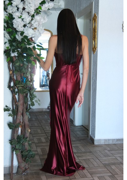 Bordo Sırtı Bağlamalı Yırtmaçlı Abiye 4522018.04 indirimleri