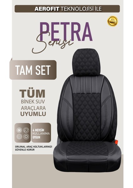 Toyota Ch-R ile Uyumlu Lüx Yarı Deri Oto Koltuk Kılıfı Ön Arka Takım Petra Siyah fiyatları