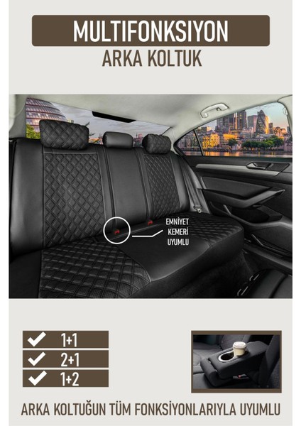 Toyota Ch-R ile Uyumlu Lüx Yarı Deri Oto Koltuk Kılıfı Ön Arka Takım Petra Siyah modelleri